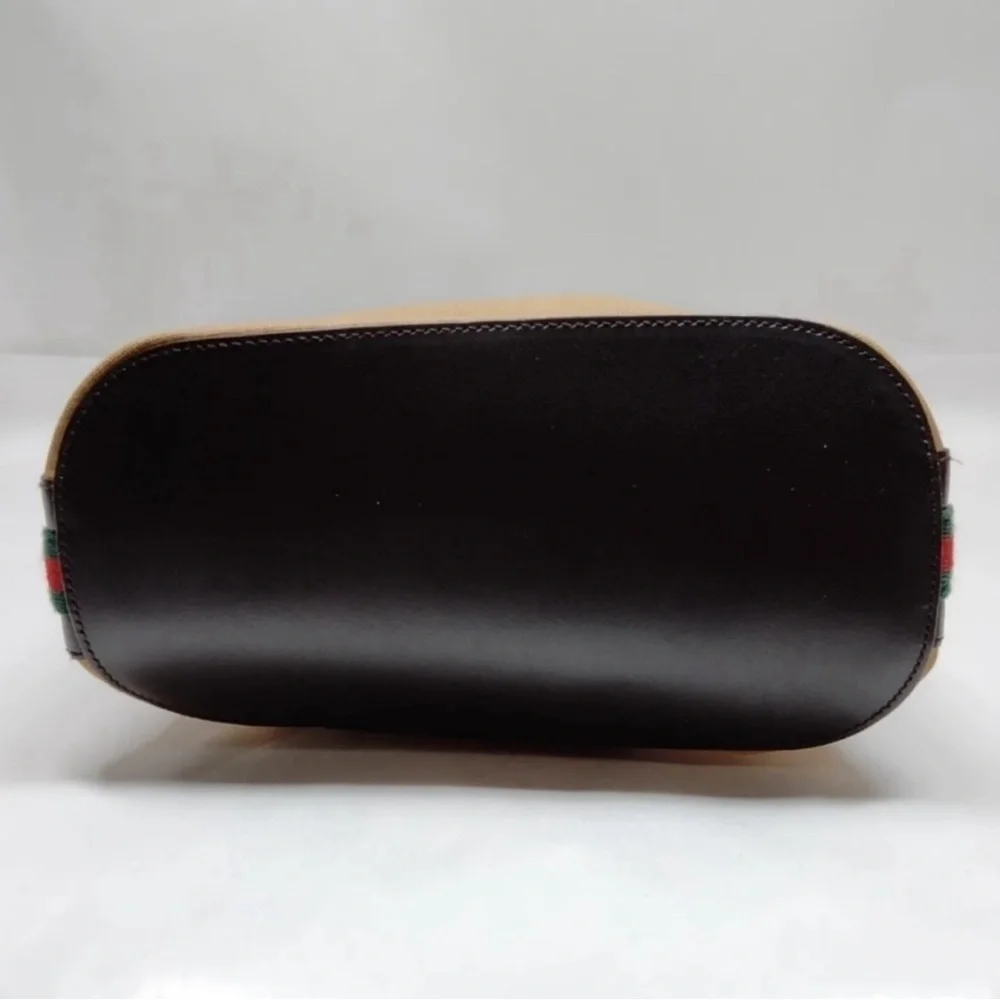 Gucci Sherry Line Shoulder Bag Beige Canvas Leather Bucket Purse - Picture 3 of 6